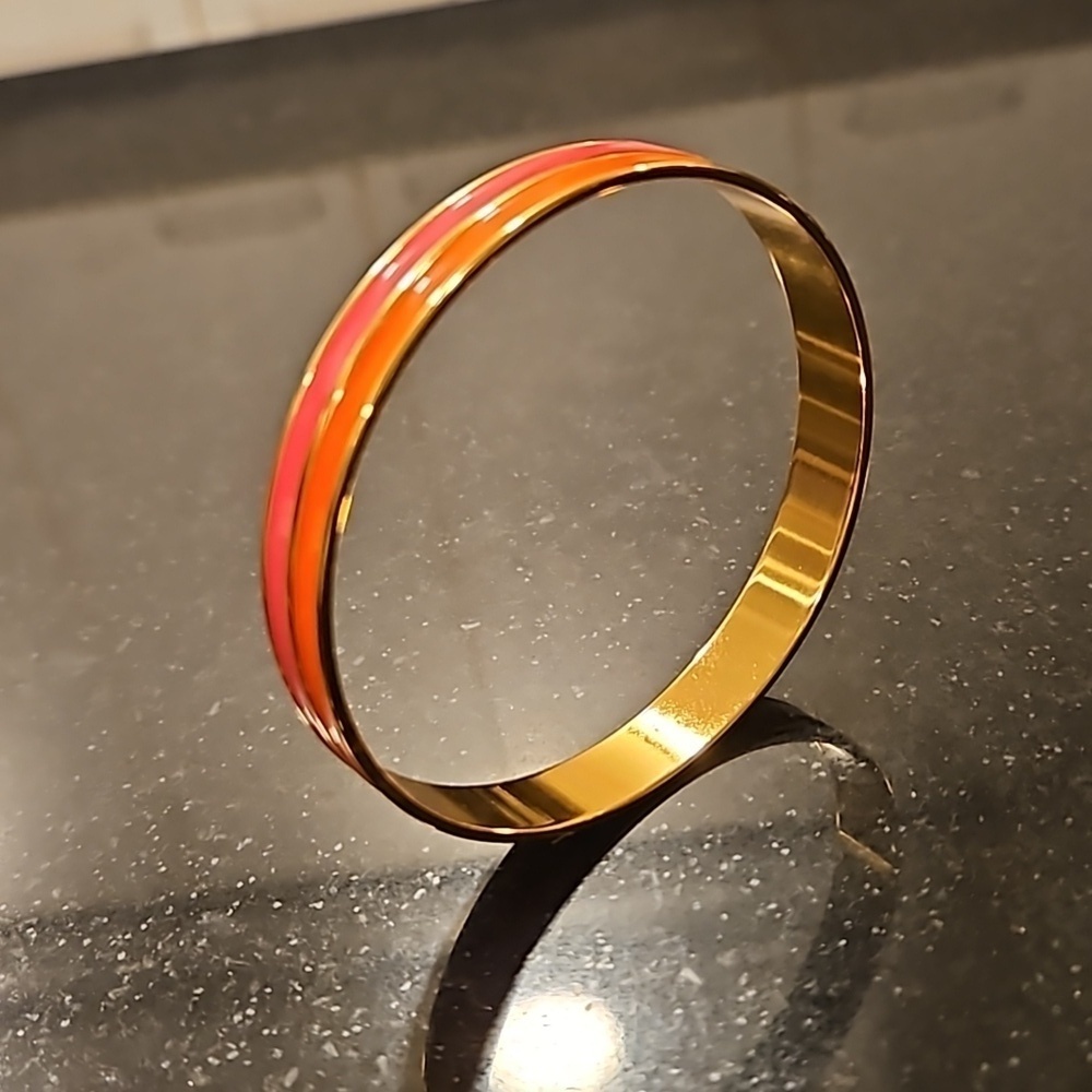 💕TRINA TURK💕 Enamel Bagle Bracelet ~ Orange and Pink Gold Plated One Size NWT